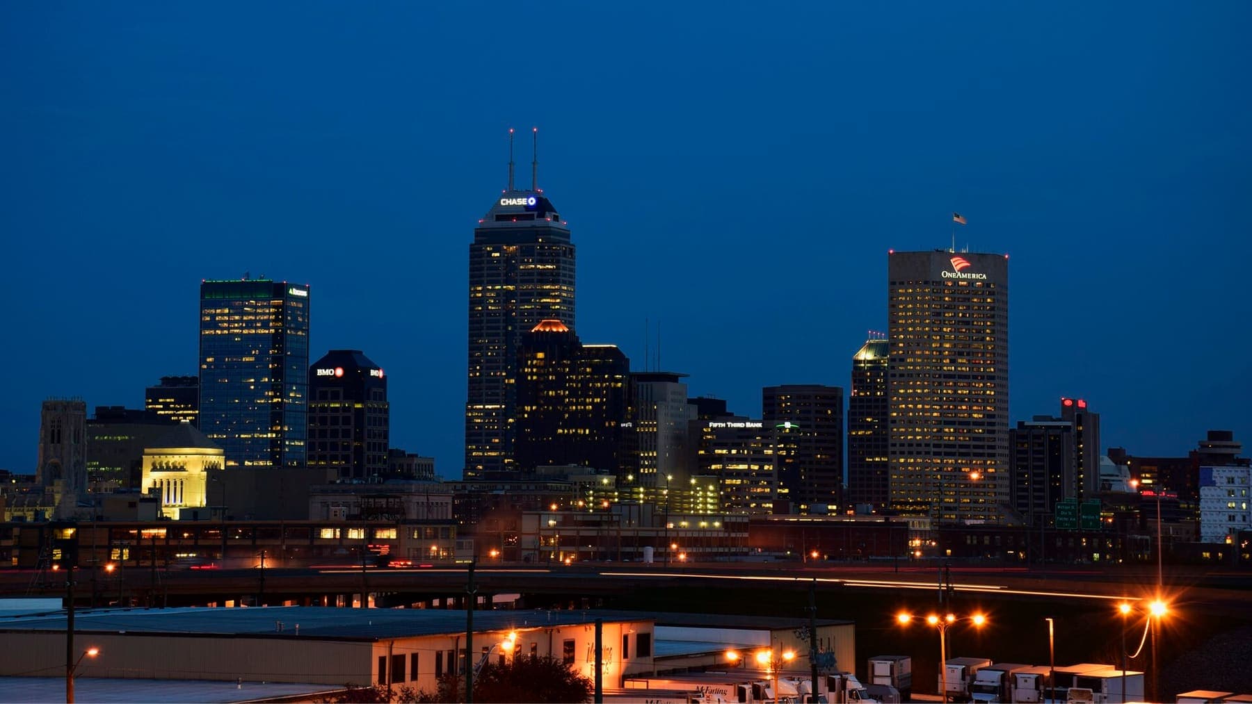 Indiana: Downtown Indianapolis Skyline at Night