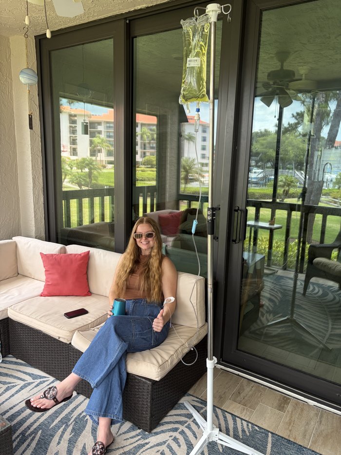 Prolong Health client relaxing during an in-home IV therapy session in Tampa Bay