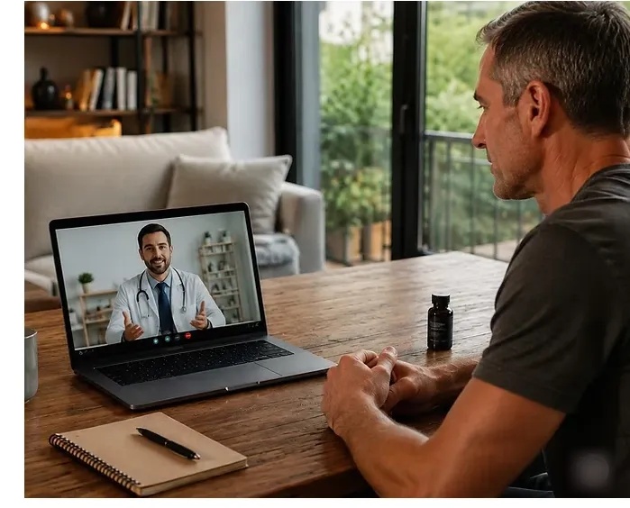 Patient on a telehealth visit discussing Sermorelin therapy